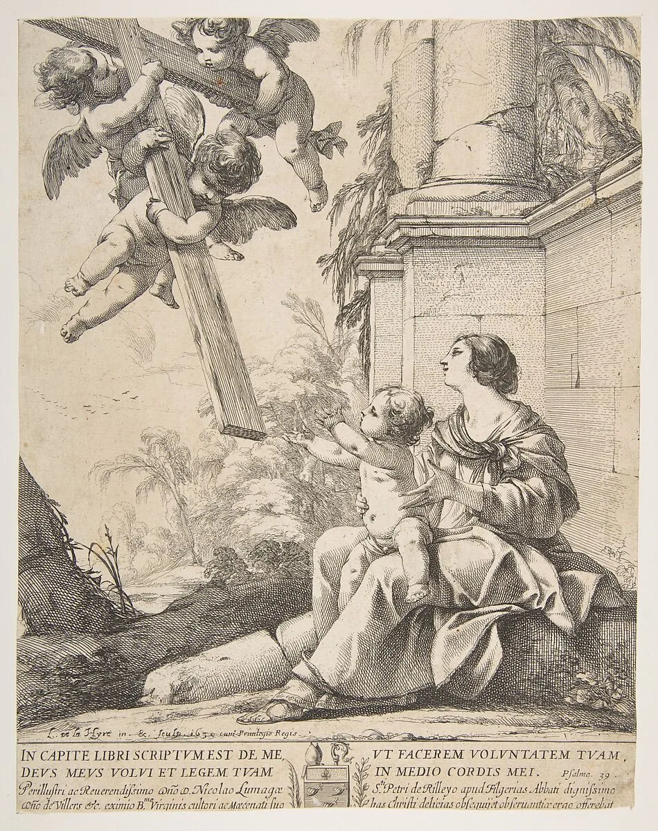 Virgin and Child with Angels — Herman Weyen|Laurent de La Hyre|Nicolas de Lumagne, abbé de Saint Pierre de Rille, near Fougères