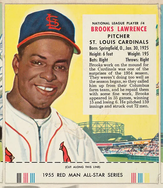 Brooks Lawrence, from the Major League Baseball series (T235), issued by Red Man Chewing Tobacco — Red Man Chewing Tobacco
