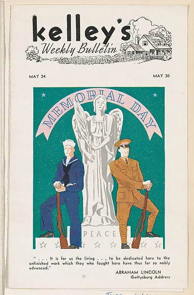 Kelley's Weekly Bulletin including cards from the American Indian Series (D6) to be cut out and pasted in album, issued by the Kelley Baking Company to promote Kelley's Bread. Memorial Day edition, May 24-30, includes Sitting Bull card, No. 16 — Kelley Baking Company