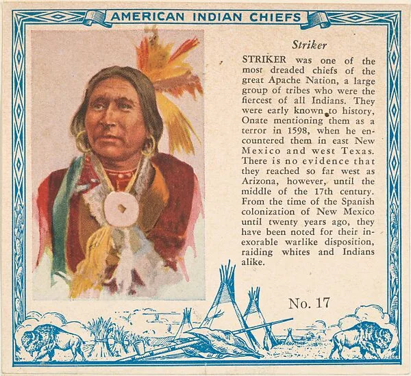 Card No. 17, Striker, from the Indian Chiefs series (T129) issued by Red Man Chewing Tobacco — Red Man Chewing Tobacco