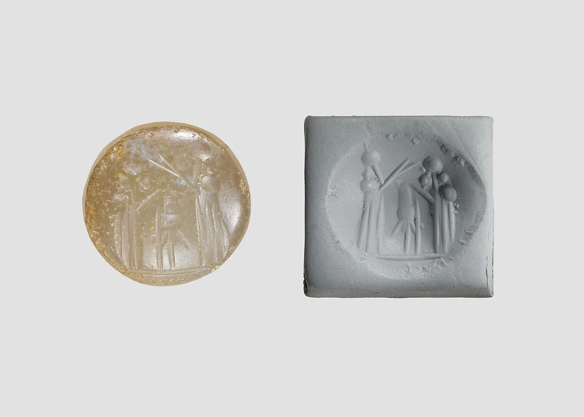 Stamp seal (conoid) with cultic scene — Unknown