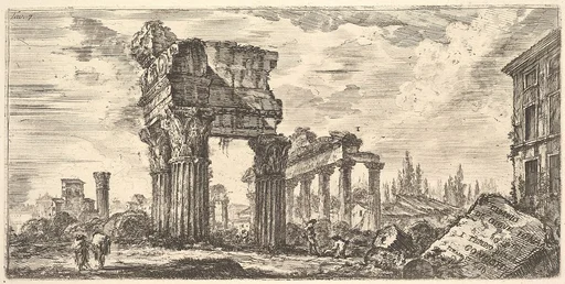 Plate 7: Temple of Jupiter Tonans (Jupiter the Thunderer). 1. Temple of Concord. (Tempio di Giove Tonans. 1. Tempio della Concordia.), from "Antichità Romane de' Tempi della Repubblica, e de' primi Imperatori"