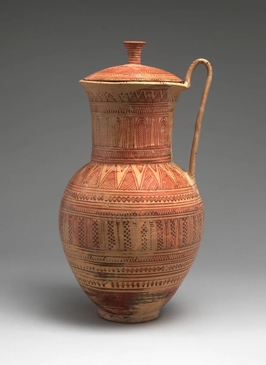Terracotta oinochoe (jug) with lid — Unknown
