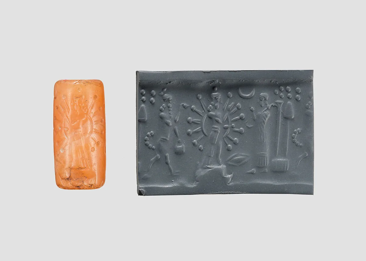 Cylinder seal with cultic scene — Unknown