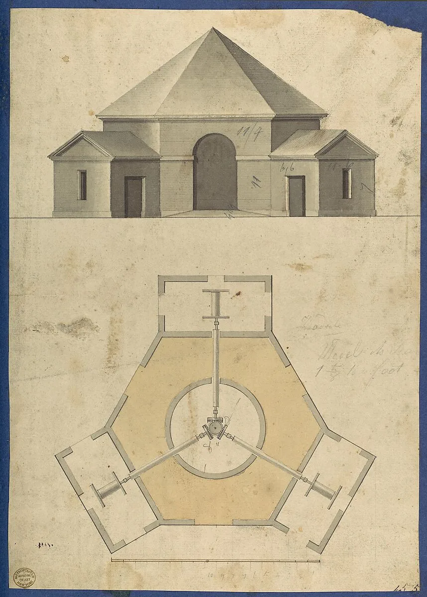 Outbuilding with Three Gears, from Chippendale Drawings, Vol. II — Thomas Chippendale