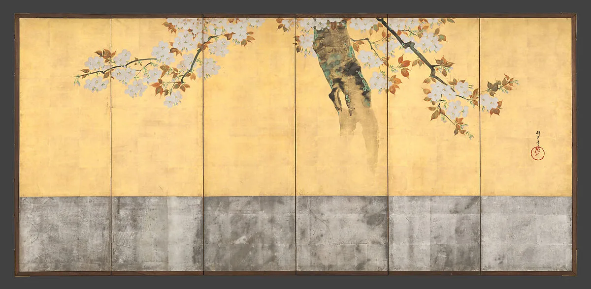 酒井抱一筆 桜図屏風|Blossoming Cherry Trees — Sakai Hōitsu