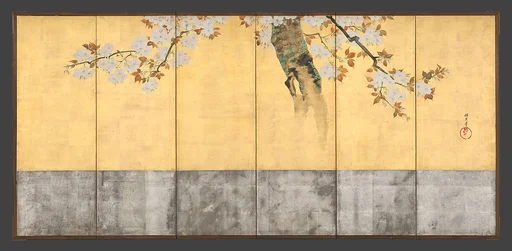 酒井抱一筆 桜図屏風|Blossoming Cherry Trees
