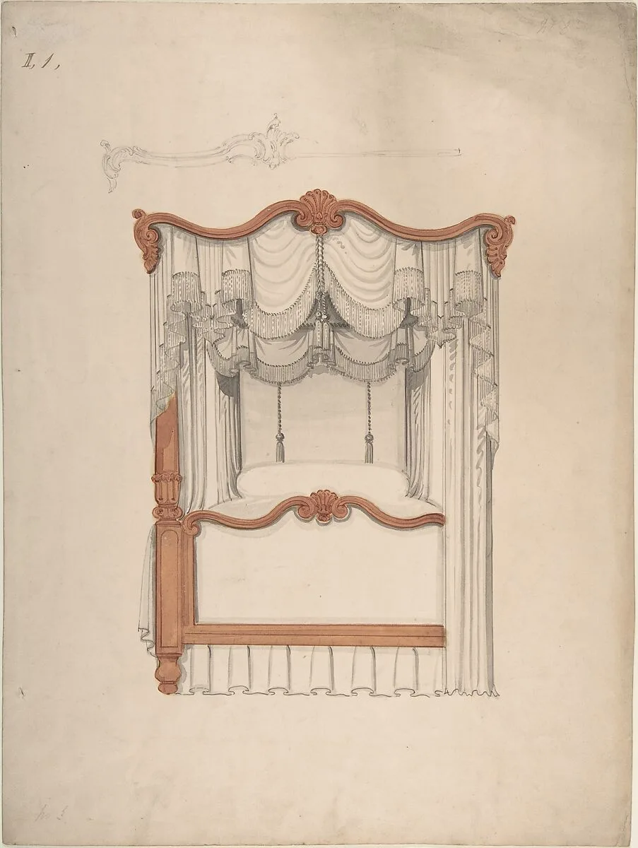 Design for a Four-poster Bed with Draperies — Anonymous, British, 19th century