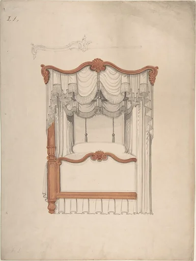 Design for a Four-poster Bed with Draperies