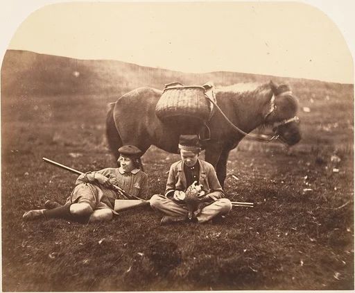 [Charlie and Peel Ross with Horse after a Hunt]