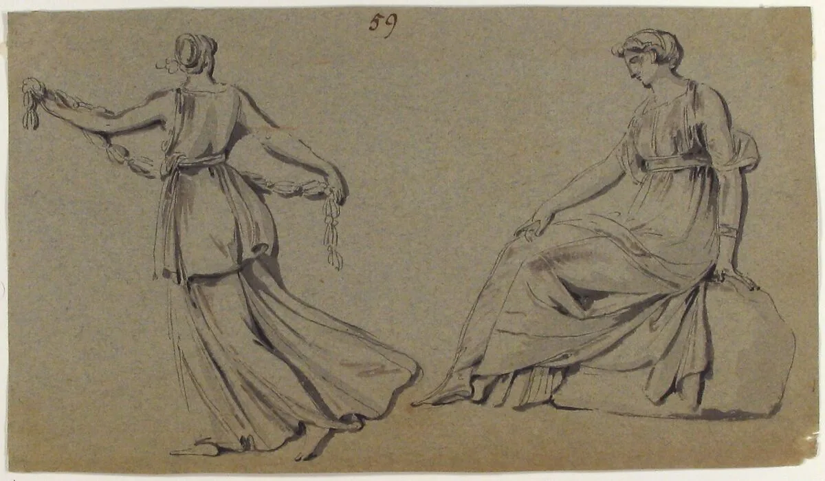 Scene of Dancing Maiden and Seated Woman — Anonymous, French, 18th century