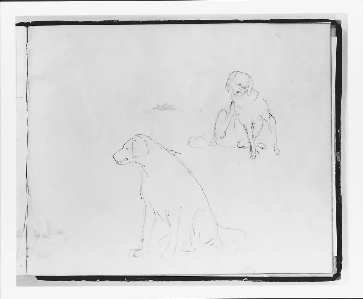 Two Studies of a Dog: Seated and Scratching (from Sketchbook) — Francis William Edmonds