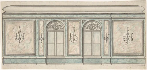 Elevation of a Wall with Two Windows and Five Wall Lights