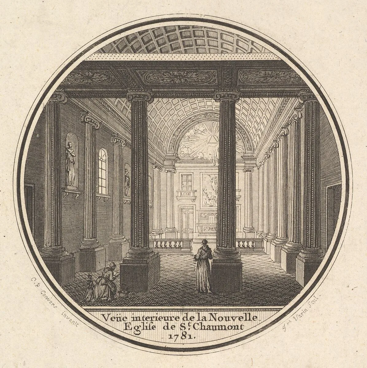 Print of the Reverse of the Portrait Medal of Fortunée-Marie d'Est, Princesse de Conti with an Interier View of the Church of Saint-Chaumont in Paris — Joseph Varin|Claude Pierre Convers