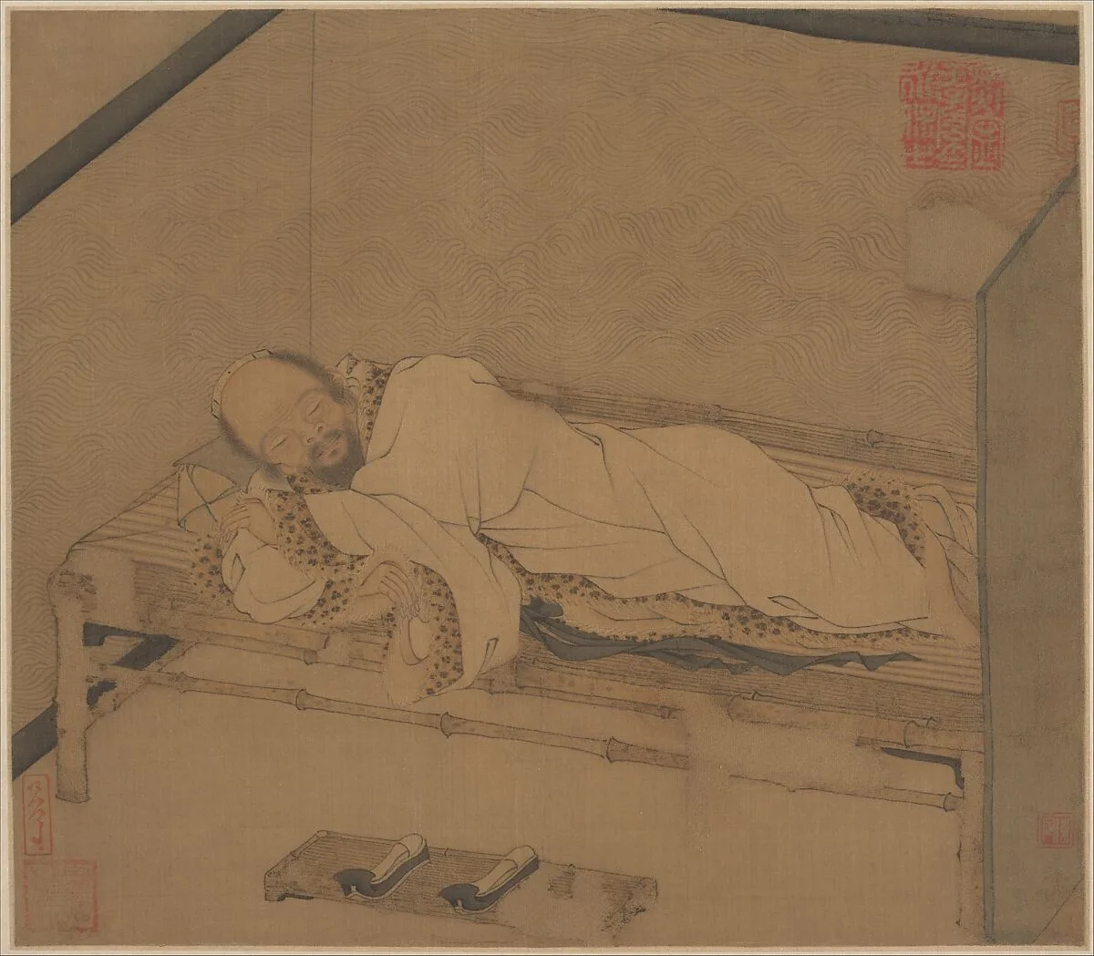 元/明 佚名 竹榻小憩圖 冊頁|Man Sleeping on a Bamboo Couch — Unidentified artist