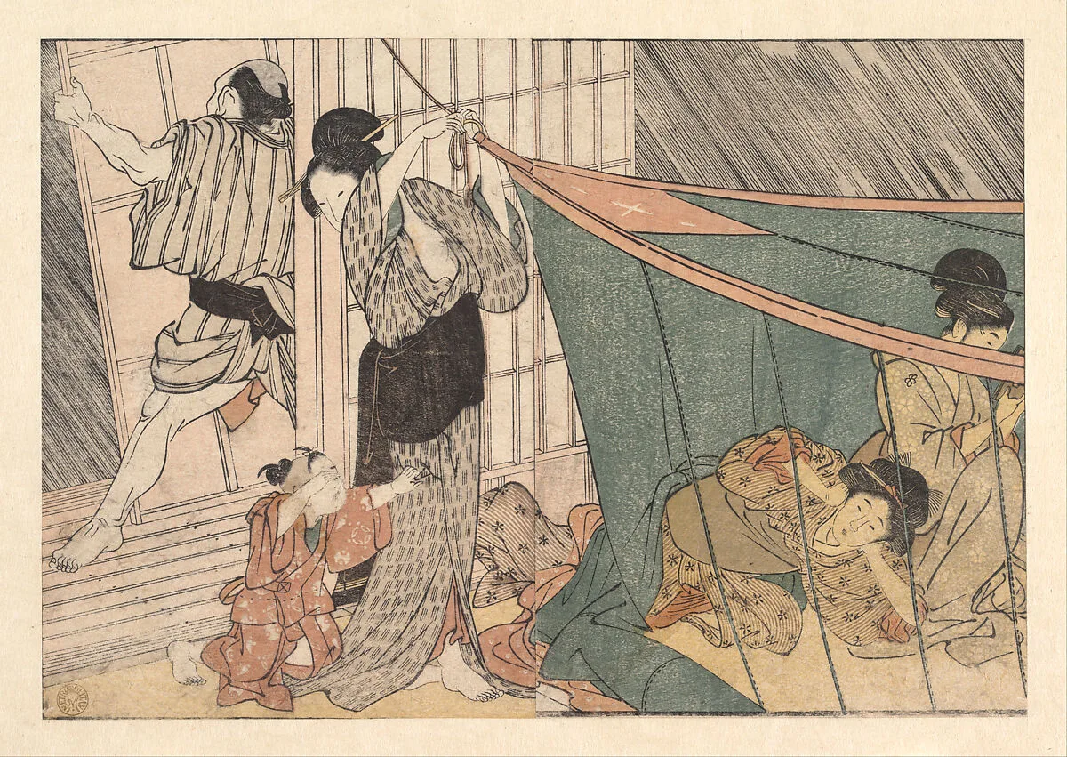 四季の花|The Coming Thunderstorm, from the illustrated book Flowers of the Four Seasons — Kitagawa Utamaro
