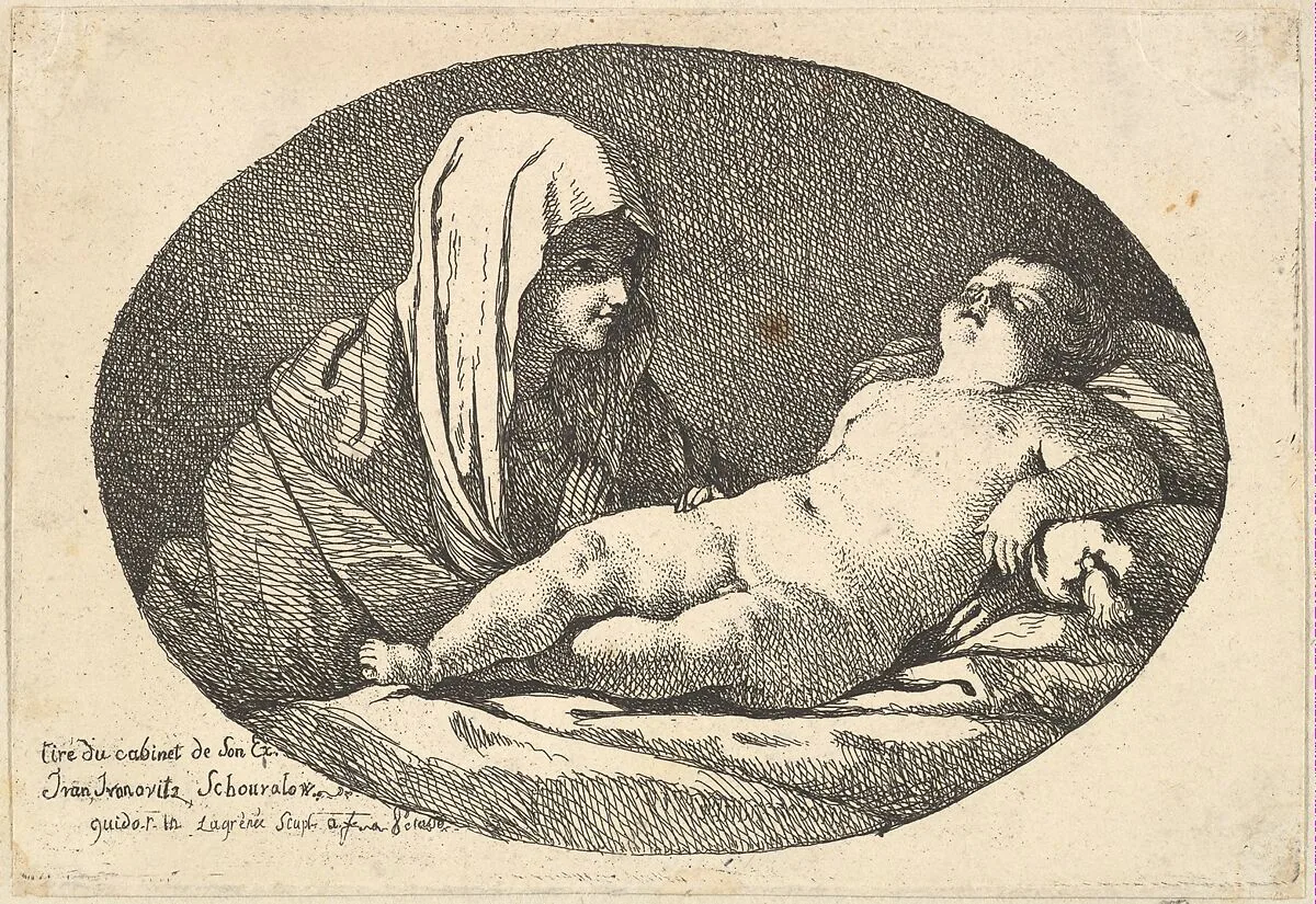 The Virgin at left watching the infant Christ as he sleeps, an oval composition, after Reni — Guido Reni|Jean Jacques Lagrenée
