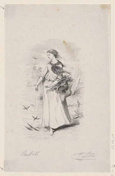 Woman Feeding Birds, Holding a Basket — Charles-Albert Arnoux Bertall|Félix Leblanc