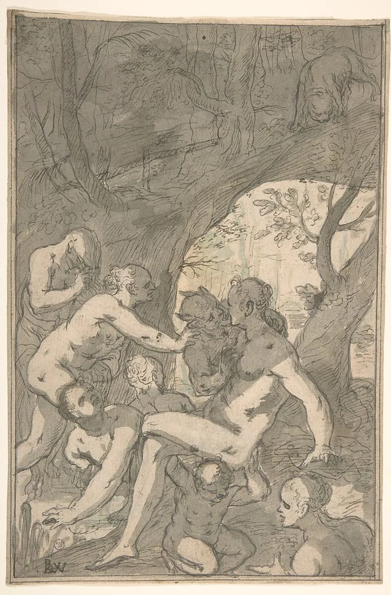 Women Bathing in a Wood, Surprised by a Satyr — Balthasar Katzenberger