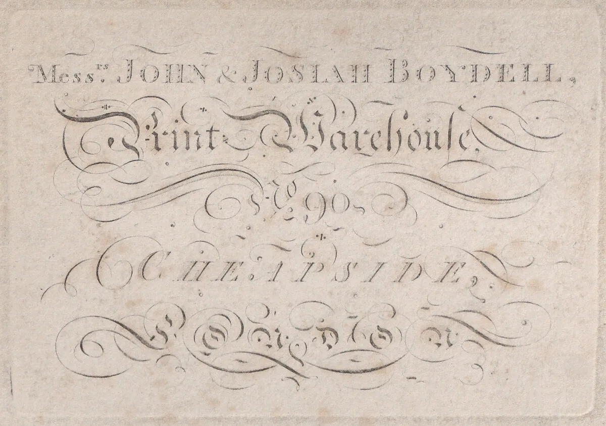 Trade Card for John & Josiah Boydell, Publishers — Anonymous, British, 18th century