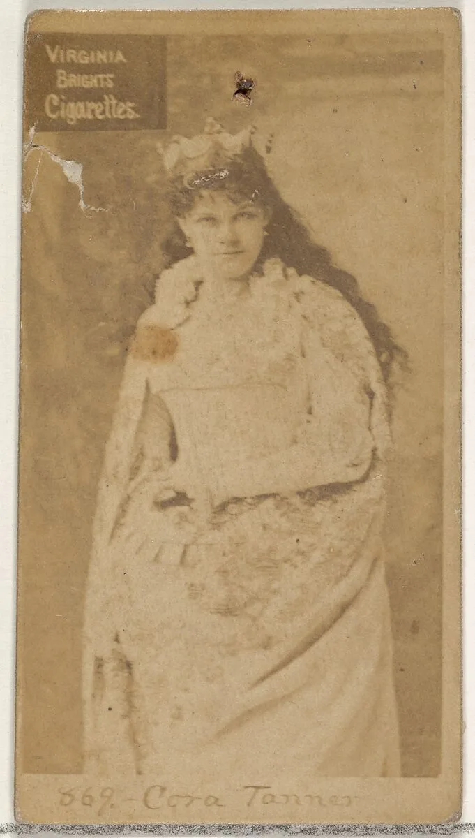 Card 869, Cora Tanner, from the Actors and Actresses series (N45, Type 2) for Virginia Brights Cigarettes — Allen & Ginter