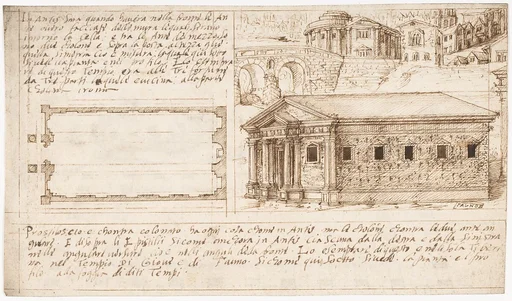 Recto: Temple Types: in Antis and Prostyle (Vitruvius, Book 3, Chapter 2, nos. 2, 3); Verso: Temple Types: Peripteral (Vitruvius, Book 3, Chapter 2, no. 5).