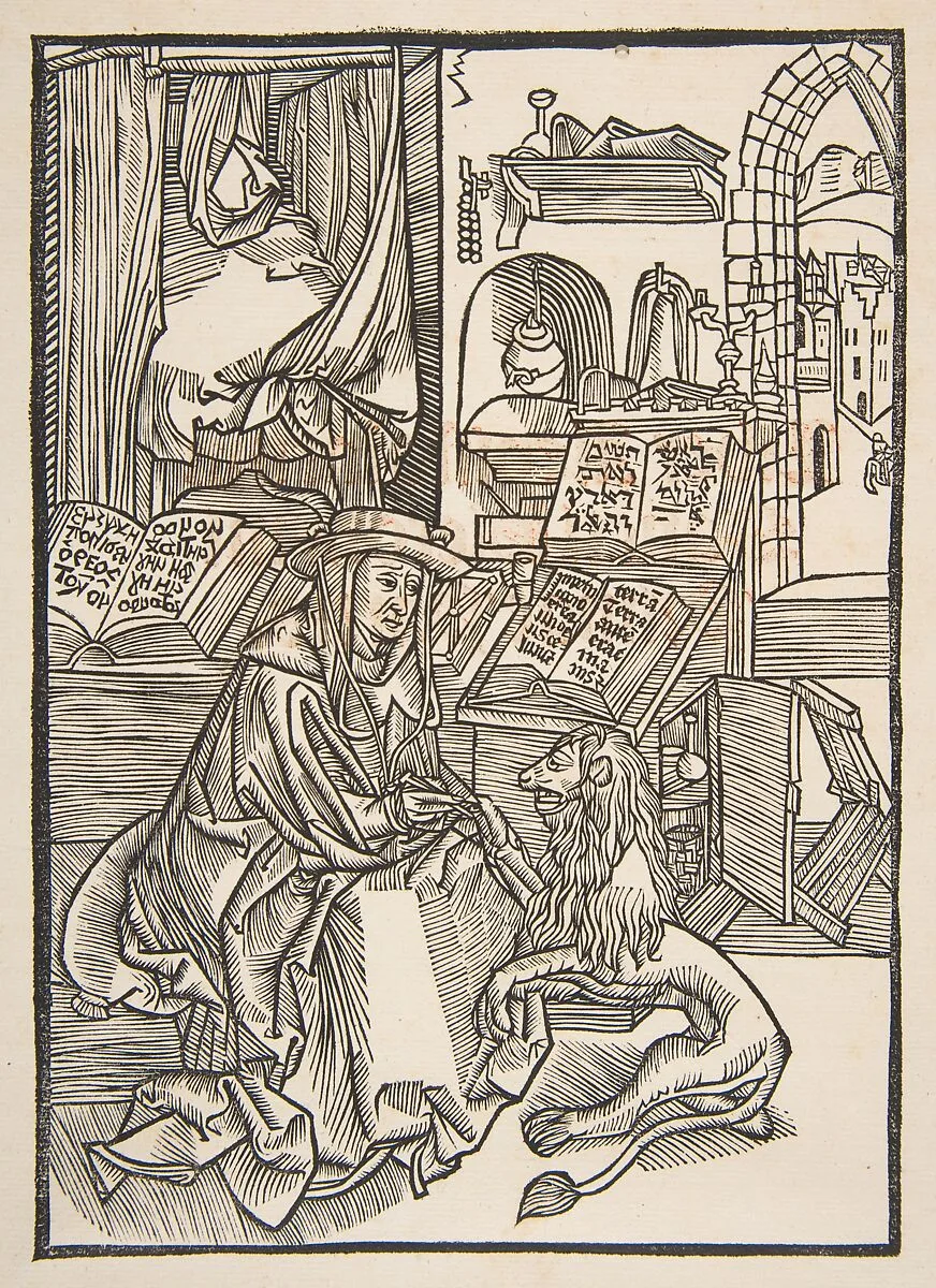 Saint Jerome Extracting a Thorn from the Lion's Foot, Lyons 1508 (copy) — Albrecht Dürer