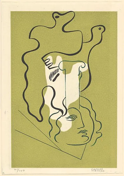 Abstract composition with a head and bird-like form, from "Motivos" — Carlos Mérida|Ediciones arte Mexicano (EAM)