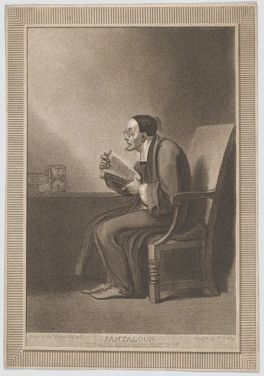 Pantaloon: "The Sixth Age Shifts into the Lean and Slippered Pantaloon" (Shakespeare, As You Like It) — William Bromley|Thomas Stothard|William Bromley|William Shakespeare
