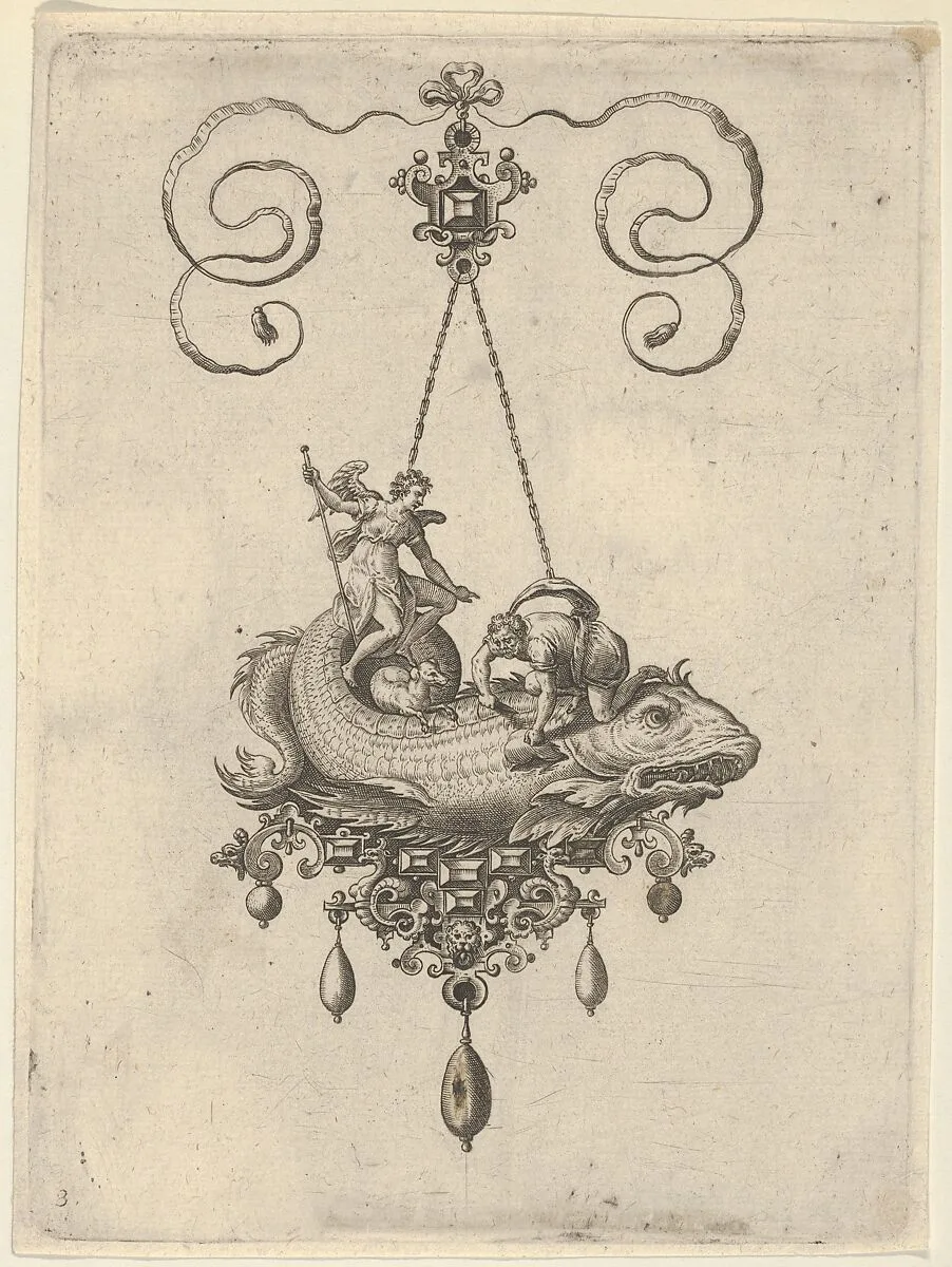 Pendant Design with a Fish Carrying Tobias and the Angel — Jan Collaert I|Philips Galle|Adriaen Collaert