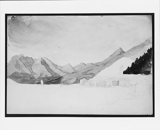 Town at Edge of Mountain Lake (from Switzerland 1869 Sketchbook)