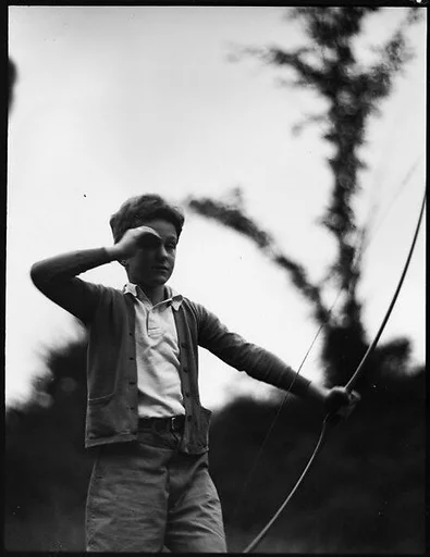 [Blair Fuller with Children of Grandfather's Neighbors, Playing Bows and Arrows, Cornish, New Hampshire]