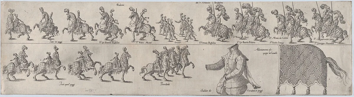 Plate depicting Ottavio Buffalino, from a series of twelve showing knights and their attendants dressed for a tournament (plate 5) — Anonymous