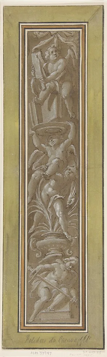 Two Pilaster with White Putti on Tan Ground — Giovanni Mauro della Rovere