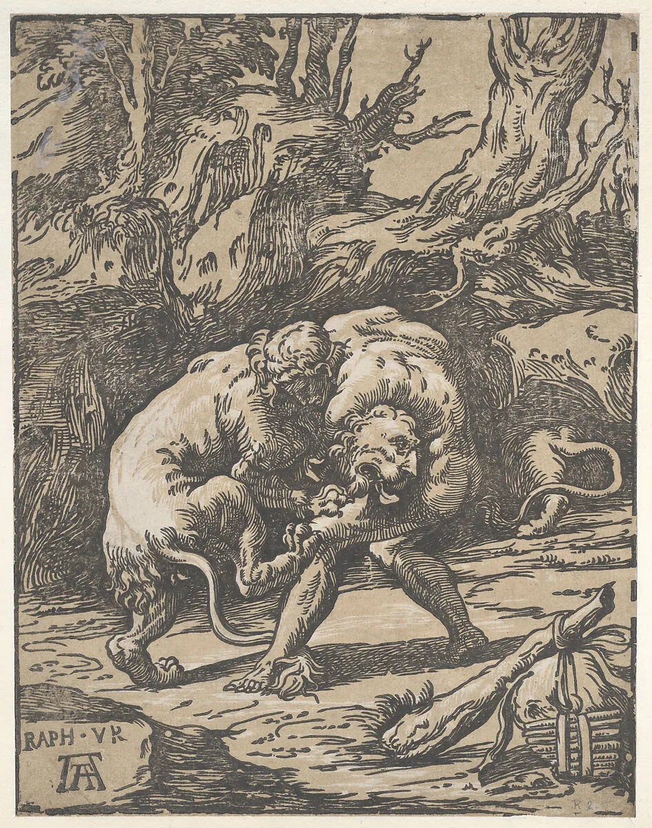 Hercules and the Nemean Lion — Niccolò Vicentino|Raphael (Raffaello Sanzio or Santi)|Andrea Andreani