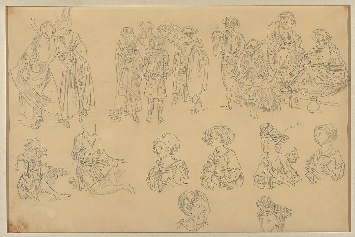 Figures in Medieval Costume (Tracings from the "Nuremberg Chronicle") — Eugène Delacroix