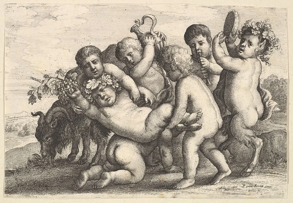 Five boys, two satyrs and a goat — Wenceslaus Hollar|Pieter van Avont