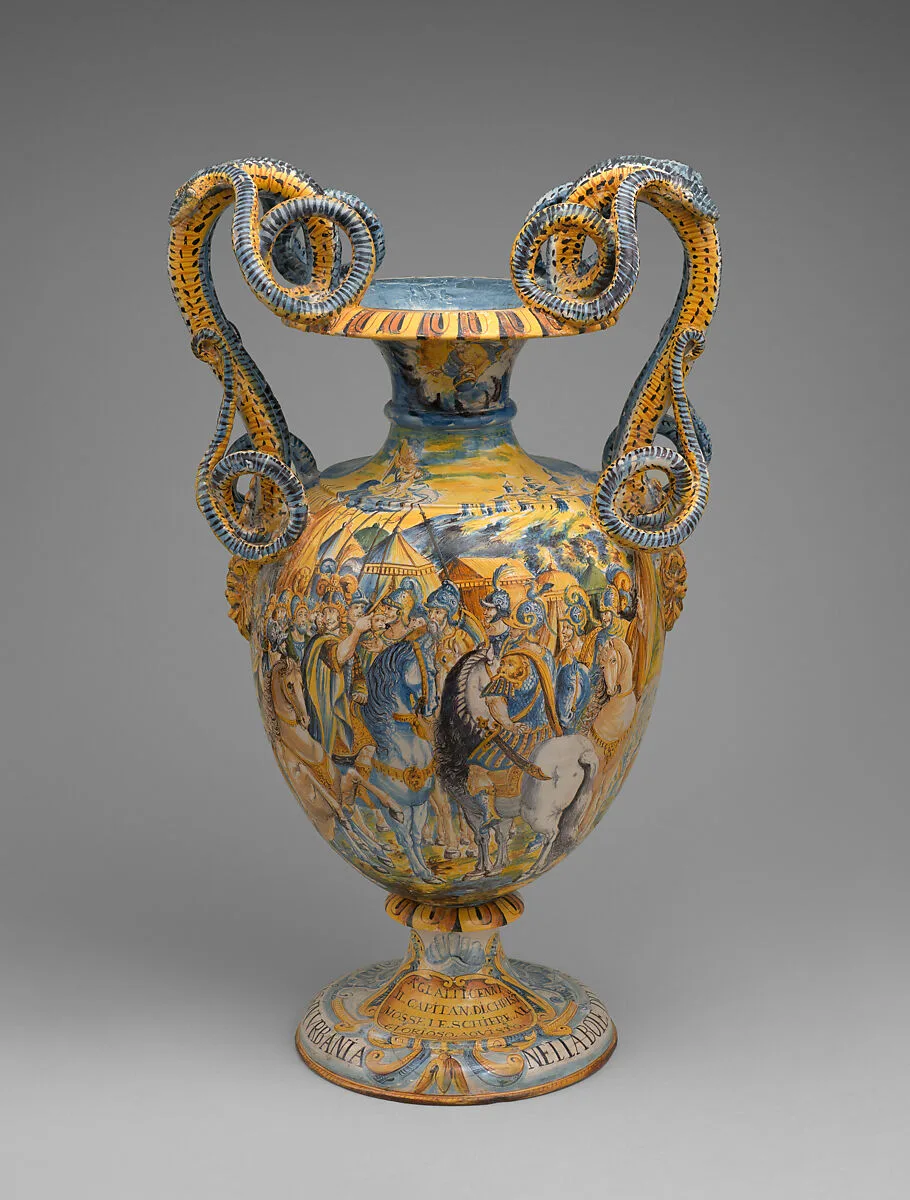 A pair of monumental vases with scenes from "Jerusalem Delivered" — Papi workshop|Pietro Papi