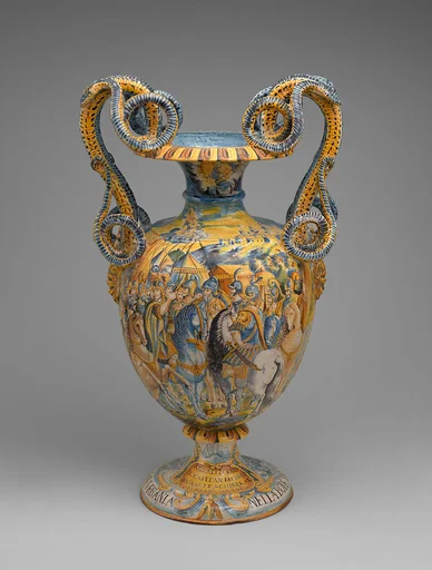 A pair of monumental vases with scenes from "Jerusalem Delivered"