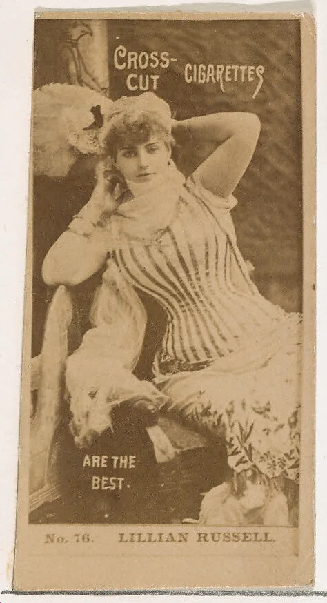 Card Number 76, Lillian Russell, from the Actors and Actresses series (N145-2) issued by Duke Sons & Co. to promote Cross Cut Cigarettes — W. Duke, Sons & Co.