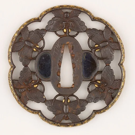 Sword Guard (<i>Tsuba</i>) Depicting Six Connected Butterflies (六つ蝶繋透鐔)