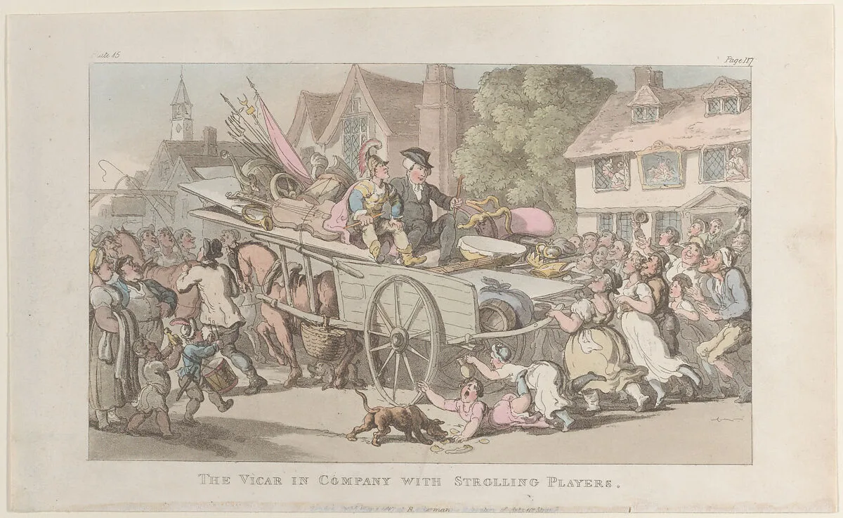 The Vicar in company with Strolling Players — Thomas Rowlandson|Oliver Goldsmith|Rudolph Ackermann, London|William Clowes