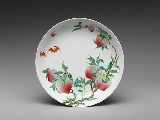 清雍正  景德鎮窯粉彩瓷蝠桃紋盤|Dish with peaches and bats
