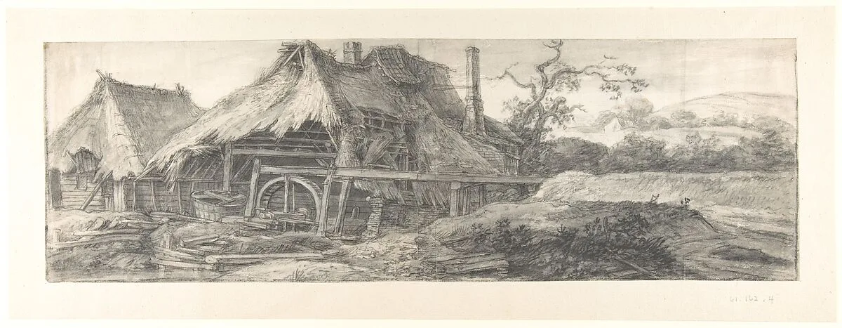 Landscape with a Mill (recto); A Steepled Façade and Farm House (verso) — Anthonie Waterloo