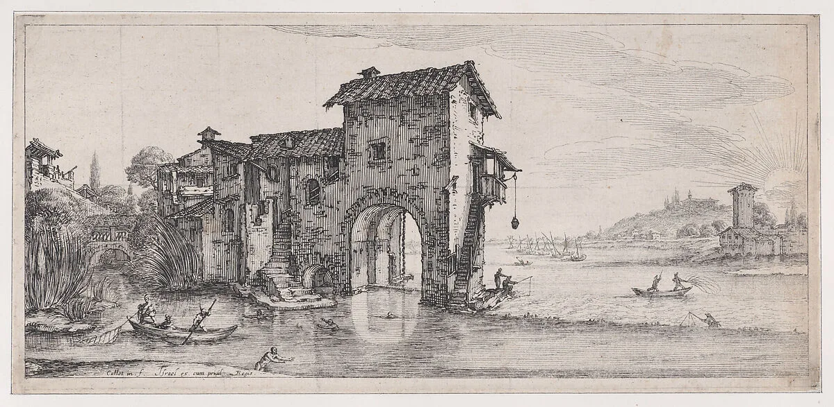 Le Moulin a Eau (The Water Mill), from Paysages Gravés pour Jean de Médicis appelées aussi Paysages Dessinés a Florence, Vues de Florence, Paysages d'Italie, et Paysages Définitifs (Landscapes Engraved for Giovanni de'Medici, Landscapes Designed in Florence, Views of Florence, Landscapes of Italy, and Definitive Landscapes) — Israël Henriet|Jacques Callot|Don Giovanni de' Medici