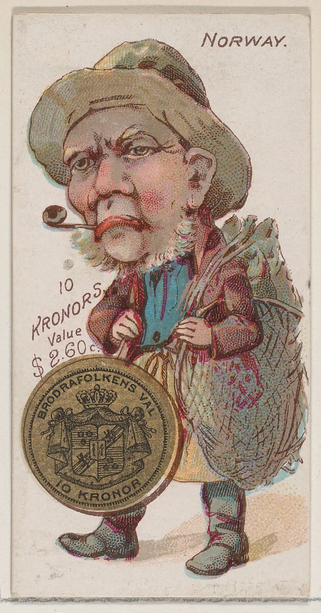 Norway, 10 Kronors, from the series Coins of All Nations (N72, variation 1) for Duke brand cigarettes — W. Duke, Sons & Co.