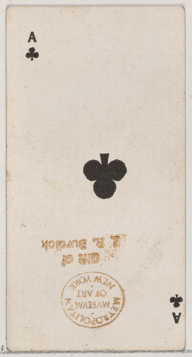 Ace of Clubs (black), from the Playing Cards series (N84) for Duke brand cigarettes — W. Duke, Sons & Co.