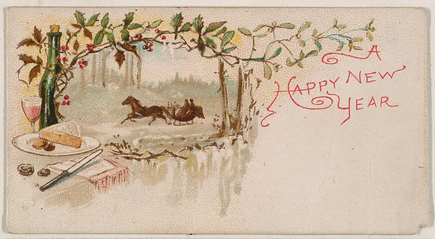 A Happy New Year, from the New Years 1890 series (N227) issued by Kinney Bros. — Kinney Brothers Tobacco Company