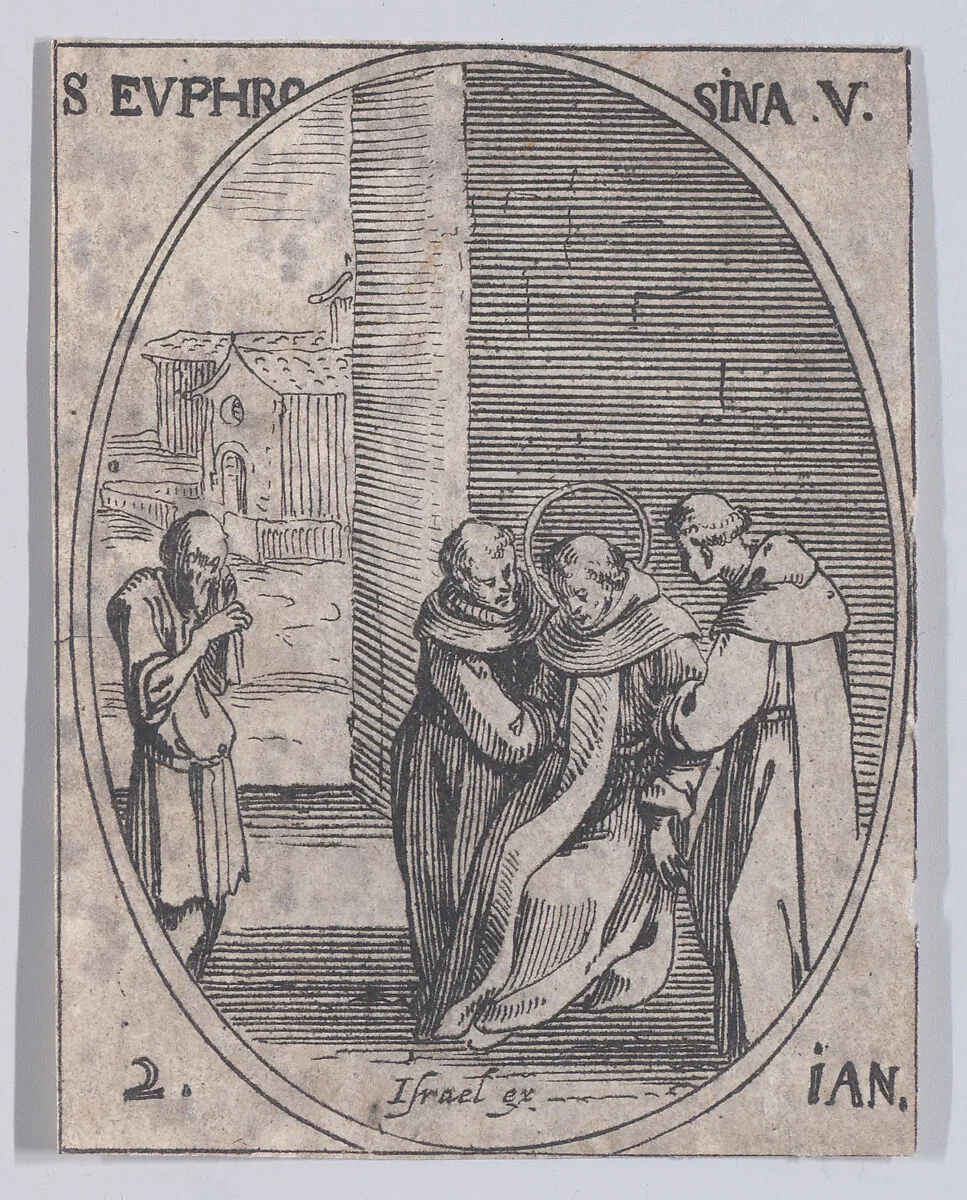 Ste. Euphrosine, vierge (St. Euphrosyne, Virgin), January 2nd, from "Les Images De Tous Les Saincts et Saintes de L'Année" (Images of All of the Saints and Feast Days of the Year) — Jacques Callot|Israël Henriet