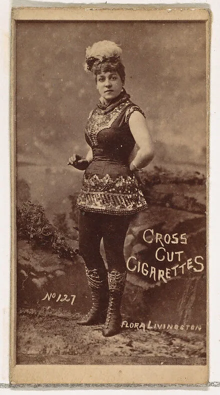 Card Number 127, Flora Livingston, from the Actors and Actresses series (N145-1) issued by Duke Sons & Co. to promote Cross Cut Cigarettes — W. Duke, Sons & Co.